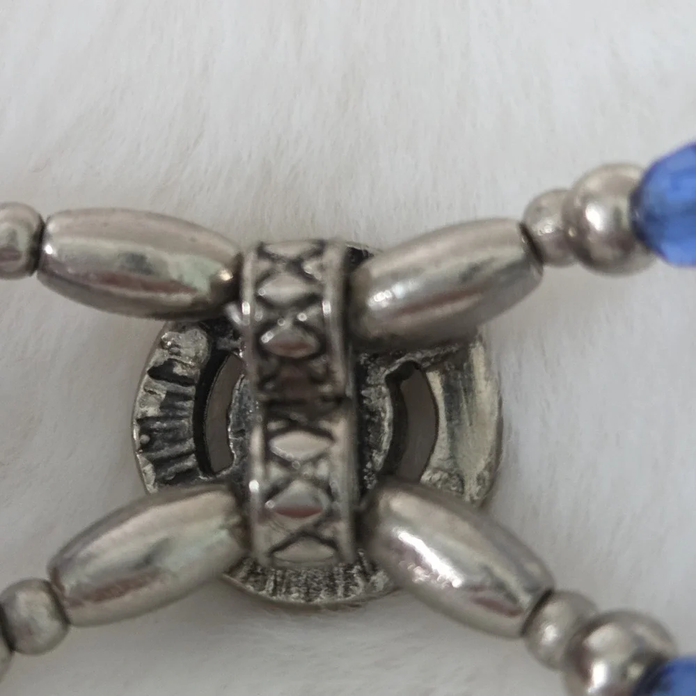 Lilla Rose Prism Badge Lanyard Silver Tone Blue Beaded ID Holder Teacher Nurse